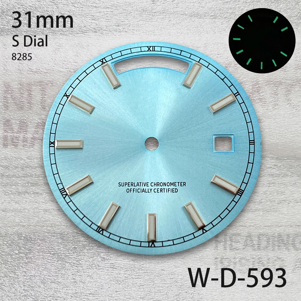 31mm S Logo Day And Date Dial For 8285 Movement Green Lume Watch Accessories