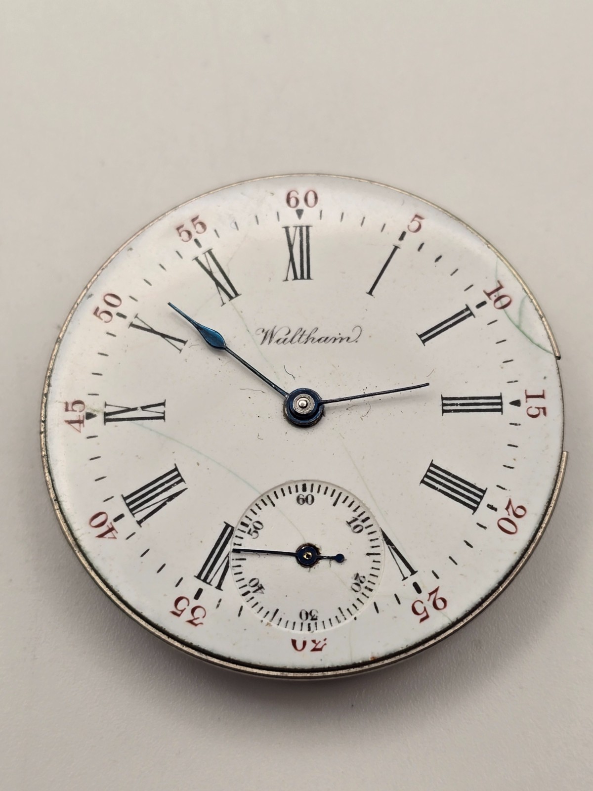 Antique Waltham Pocket Watch Movement Dial Hands 20.5mm Parts Repair