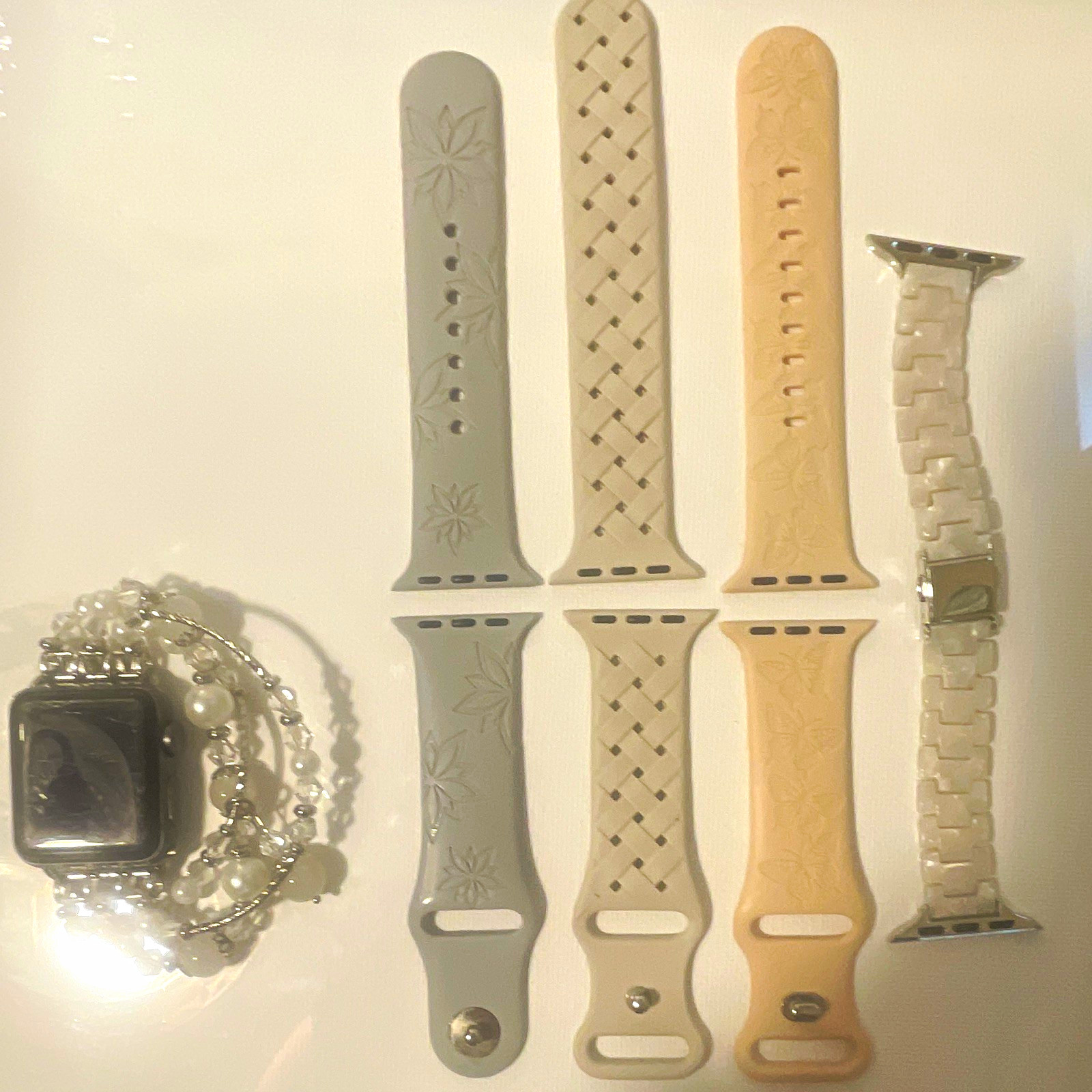 Apple Watch 3 series Compatible Silicone Strap Band Lot – Gray Beige White