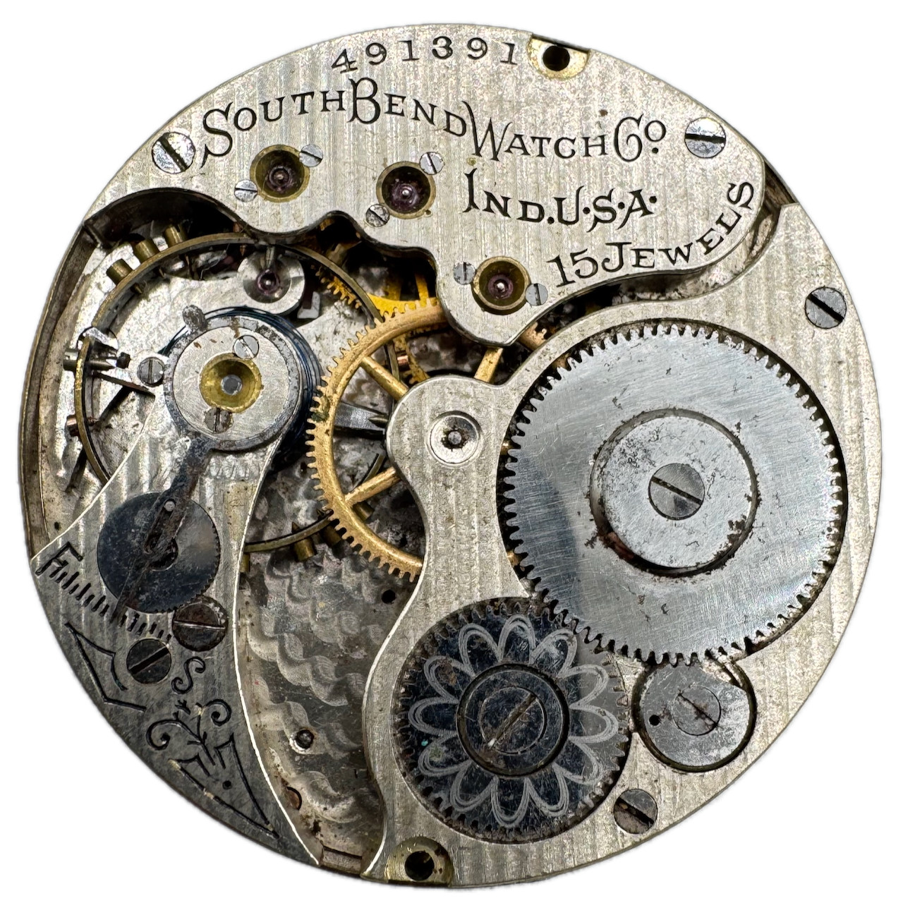 Antique 16s 1907 Southbend Multicolor 15 Jewel Pocket Watch Movement 281 USA