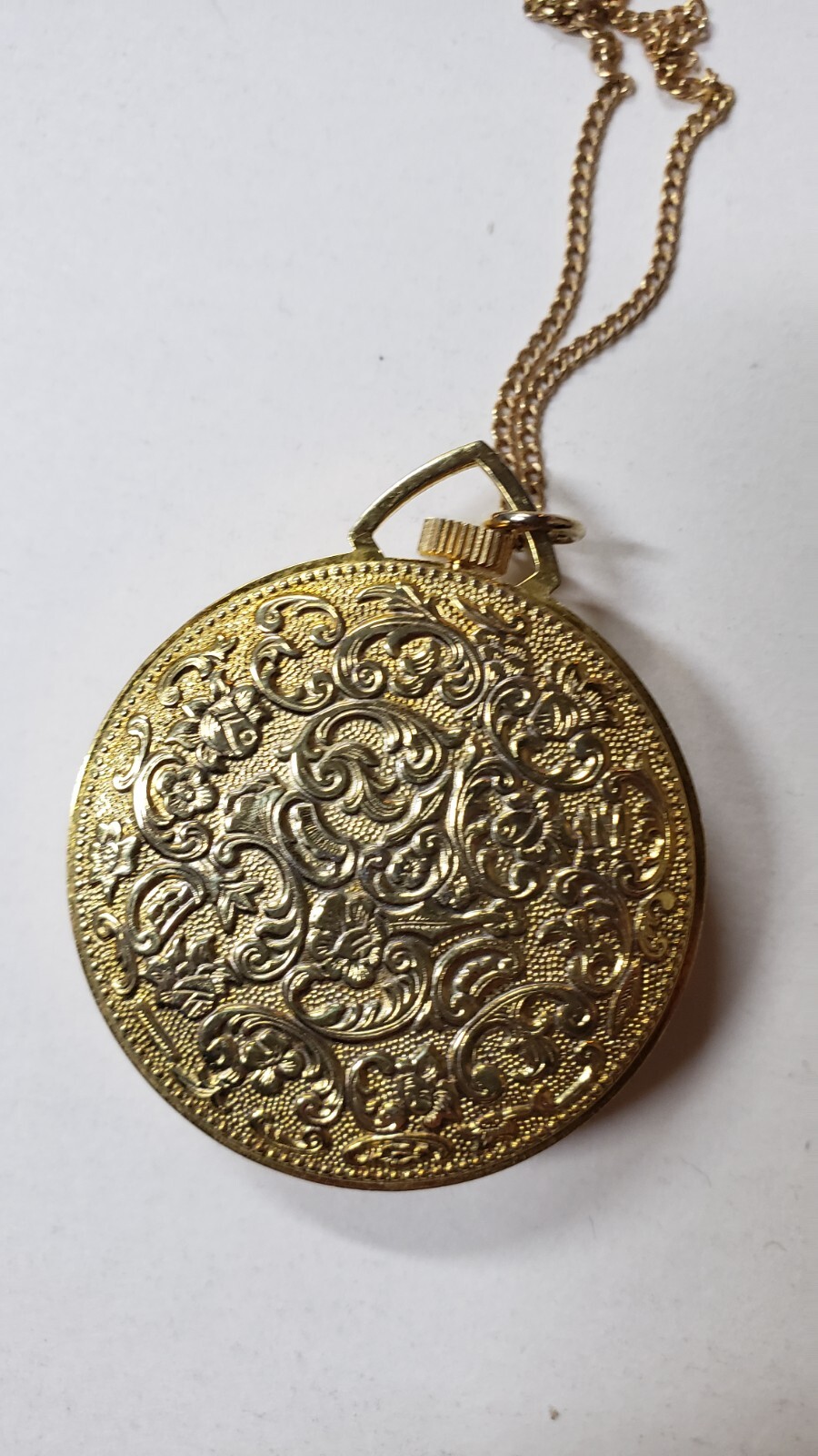 RARE Antique Ladies Mason Necklace Watch Black Gold Ornate swiss w/ chain 12k gp