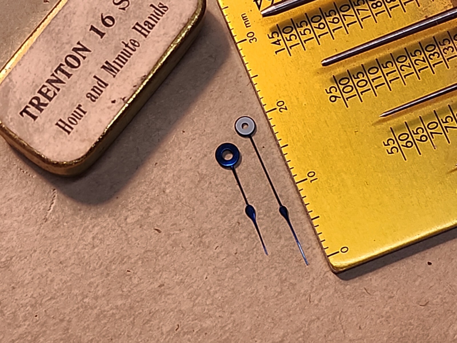 Set Of NOS Trenton 16s Blue Spade Hour/Minute Hands-140/85 Hole Sizes