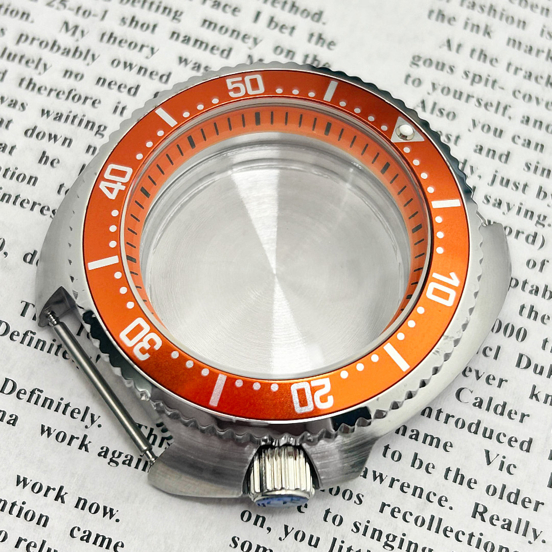 44MM Silver Steel Sapphire glass Orange Watch Case Fit Japan NH34 NH35A Nh36A