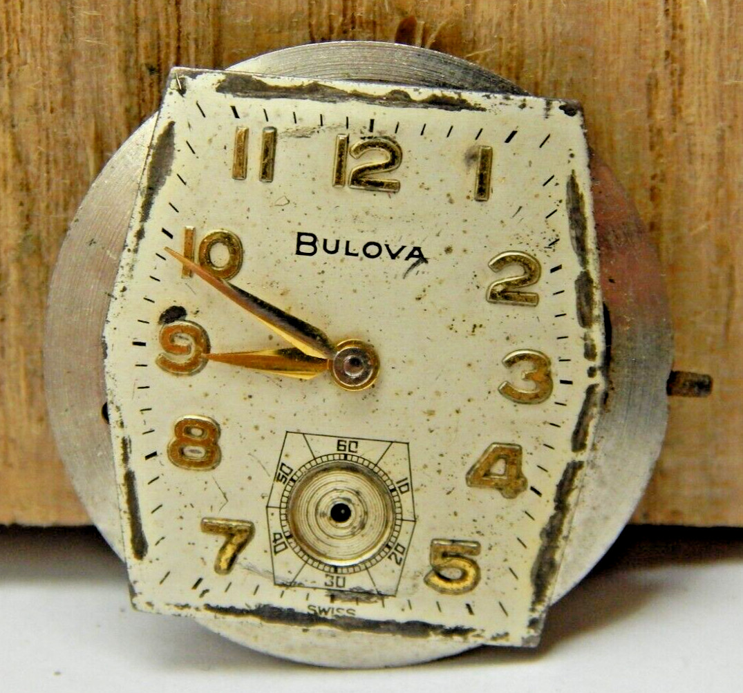 Vintage Bulova 1956 11AC 17 jewel wrist watch movement with silver tone dial