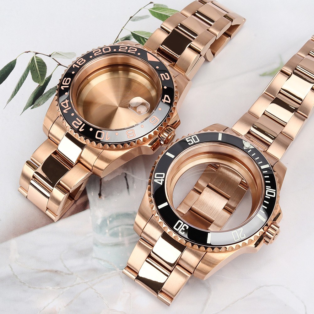 Sapphire Dive Watch Case Bracelet 40mm Rose Gold SUB Bezel For SII NH35 ETA 2824