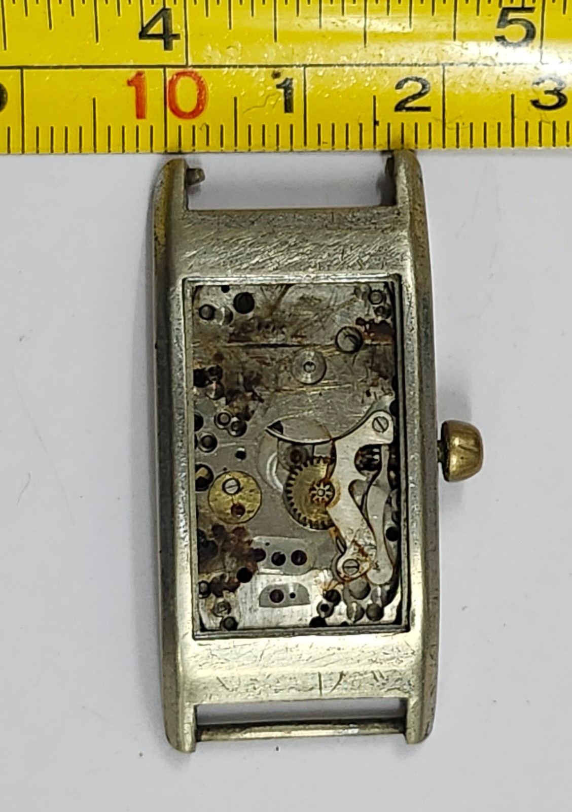 15-Jewel Rectangular Watch Movement & Stainless Steel Back Case — Parts / Repair