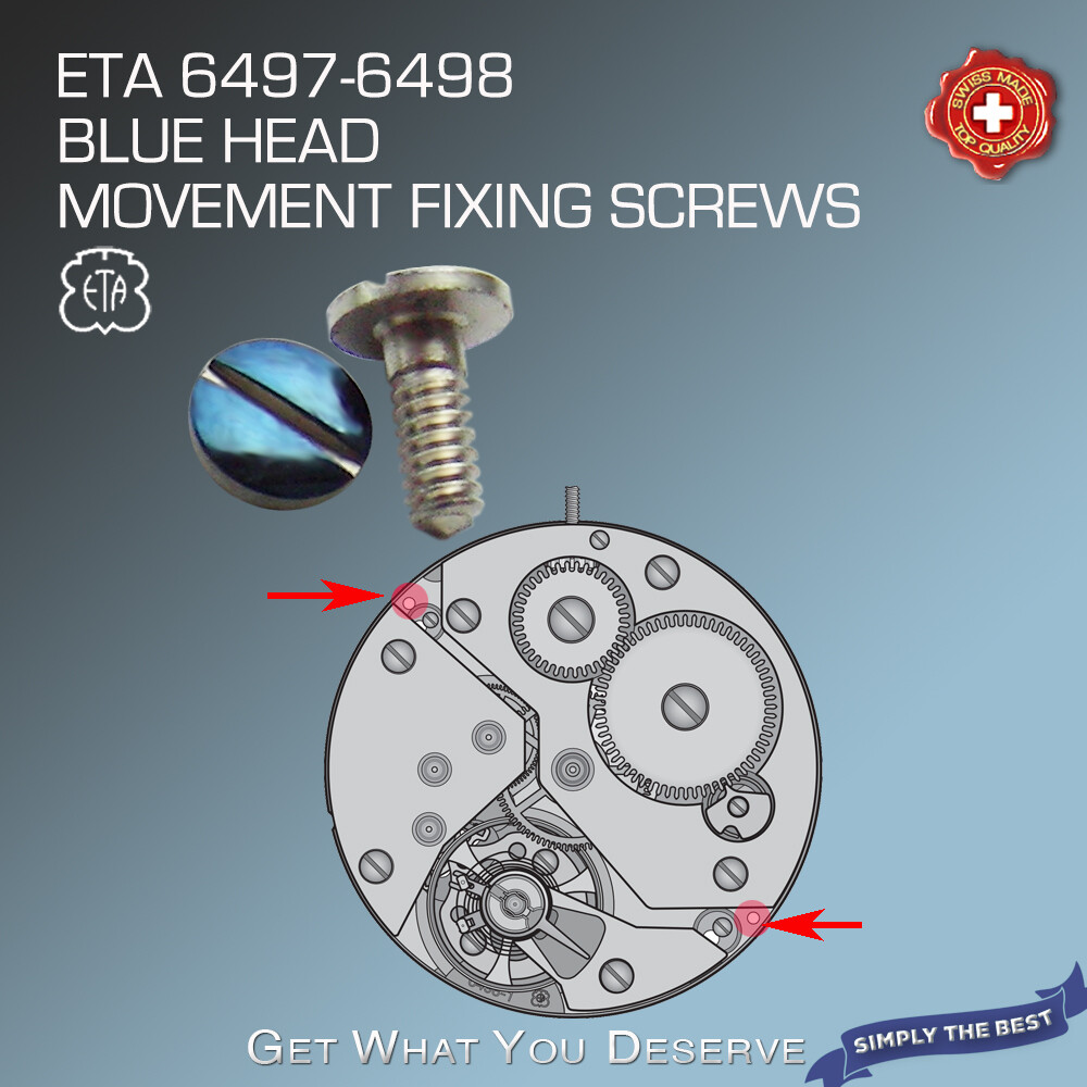 BLUE FIXING SCREWS FOR MOVEMENT ETA UNITAS 6497 + 6498, 2 PCS SET