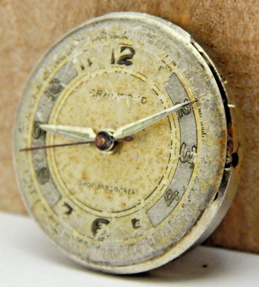 Vintage Crawford 17 jewel 23.2mm men’s wrist watch movement with dial and hands