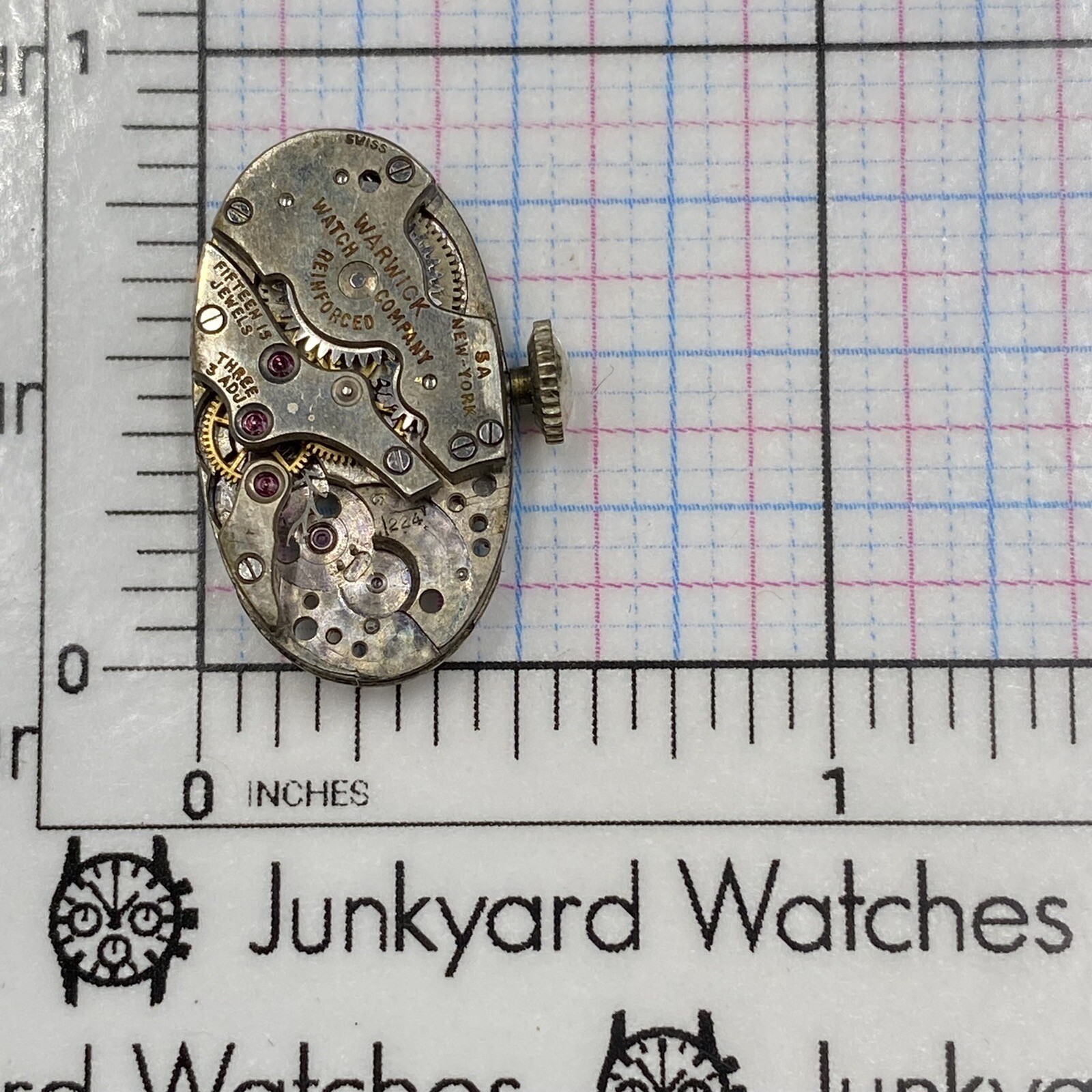 Vintage Warwick 5A 224 Watch Movement Repair Parts Watchmaker 15 Jewels New York