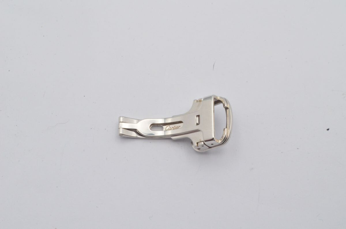 Cartier Leather Bracelet Folding Clasp 18K 750 Solid White Gold 13 Grams 16Mm