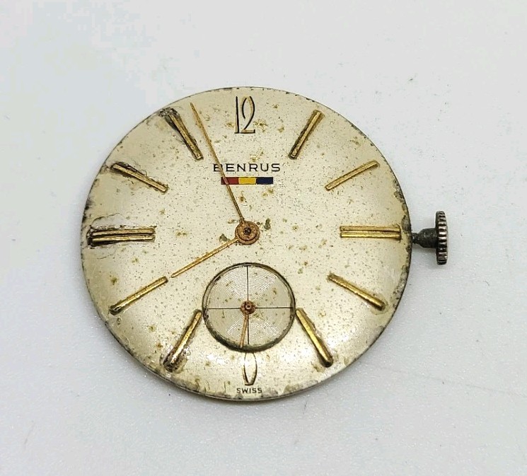 Vintage Benrus FI20 17J Mechanical Wrist Watch Movement For Parts Or Repair