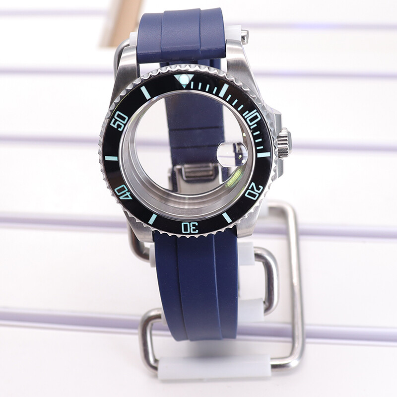Diver 40mm Watch Case Rubber Strap C3 Luminous Bezel For Seiko Nh35 NH34 ETA2824