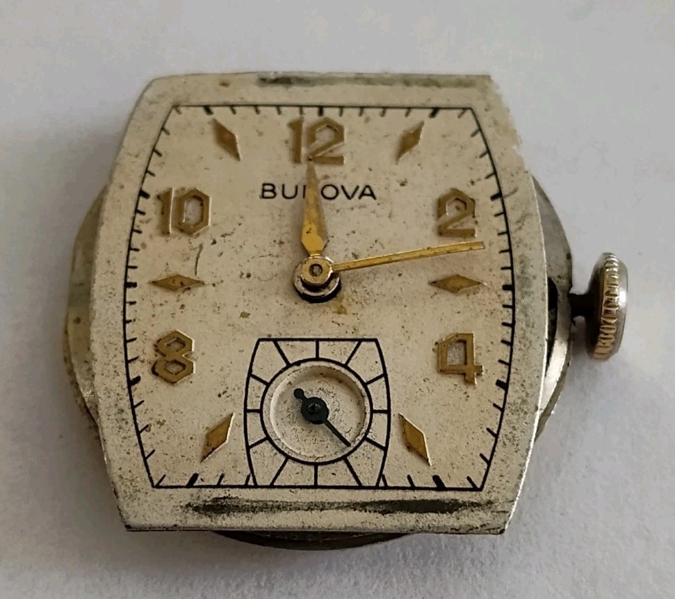 1952 BULOVA 10BT Watch Movement 15J Dial Hands Signed Crown Running
