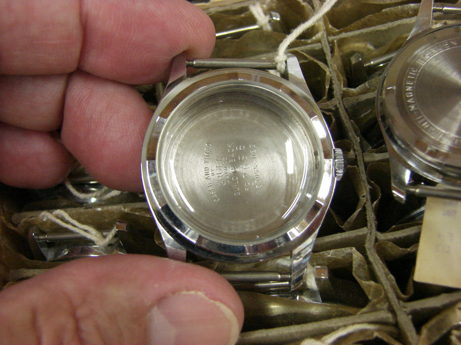 Gruen 550SS wristwatch case, new old stock, Guildite bk chrome plated scalloped!