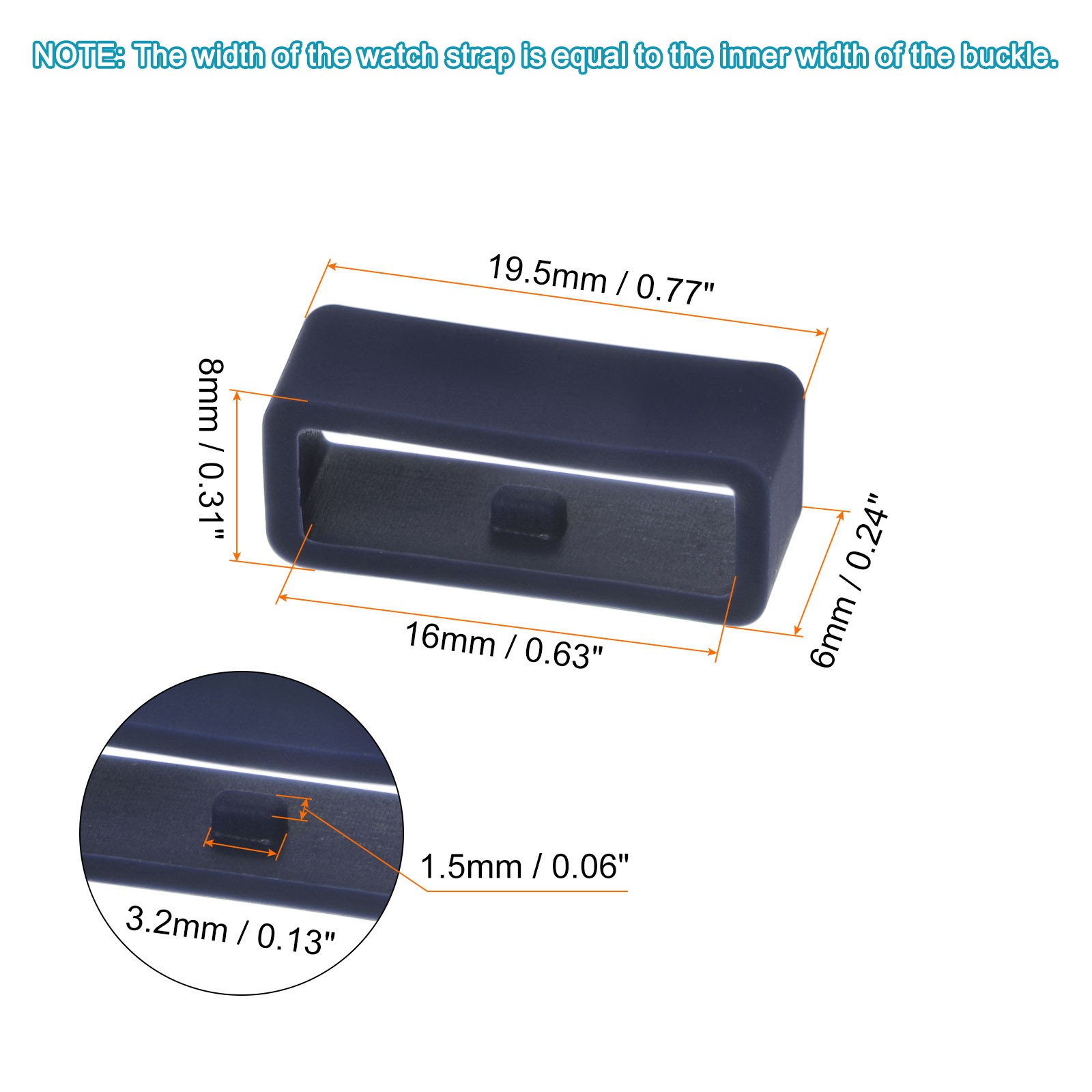 6pcs Watch Strap Loop Fastener Rings 16mm Rubber Watch Holder Keeper Blue