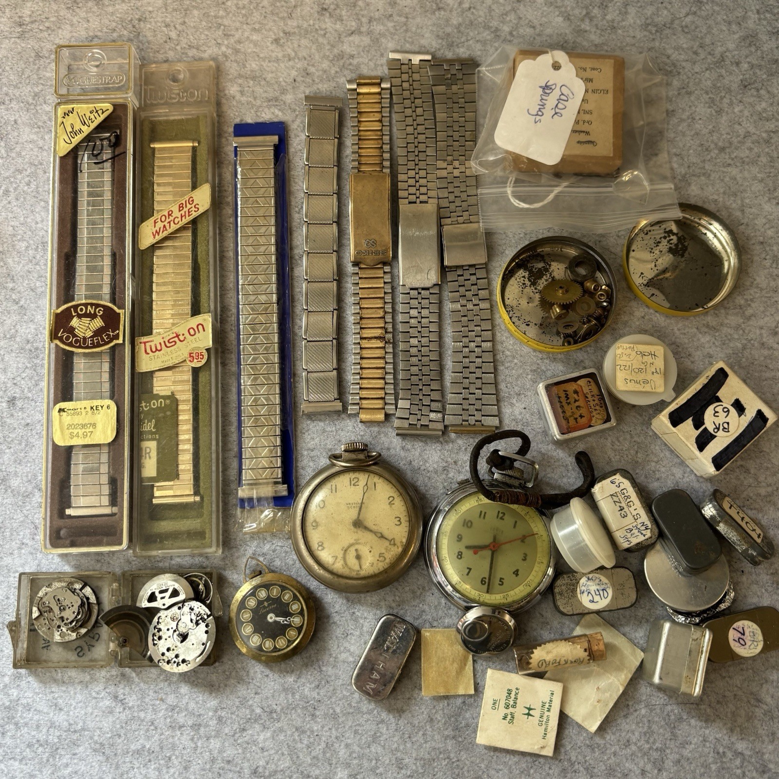 Broken Vintage Watch Repair Parts Lot Bracelets Watchmakers Pocket Waltham