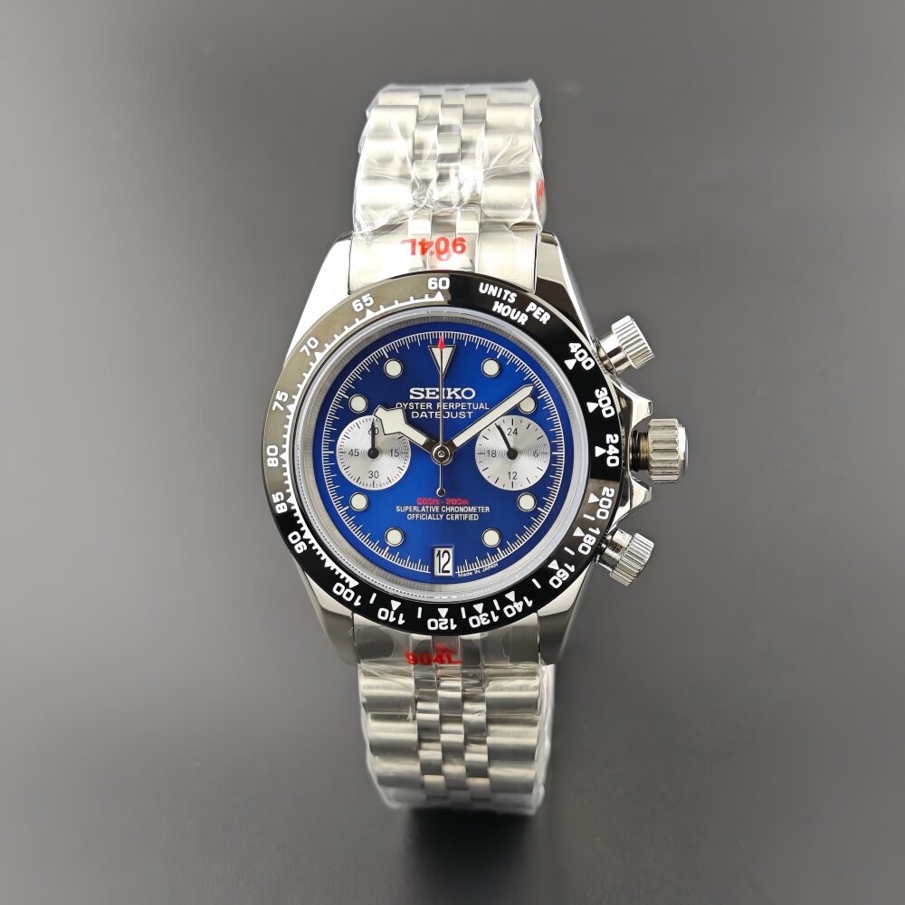 39mm Stainless steel Watch Case Set Sapphire Glass For VK64 Movement 29.5mm Dial