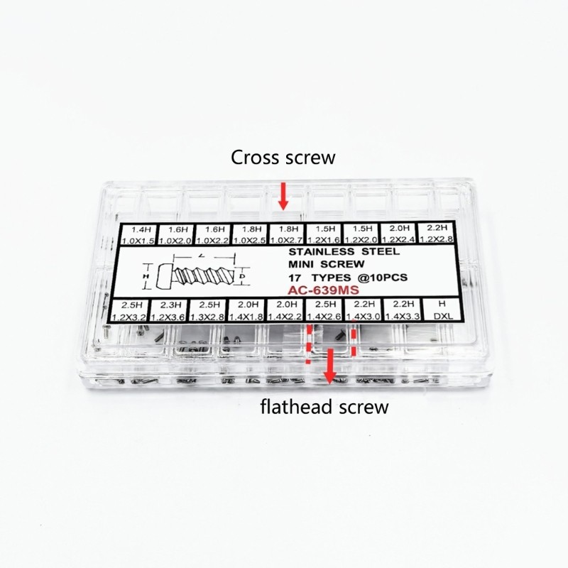 Watchmakers Mini Screw Assortment with Sorted Case 1.8H1.0X2.5 1.8H1.0X2.7