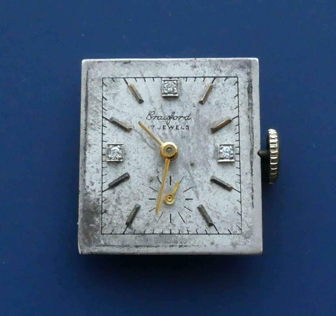 Vintage Crawford Swiss Made Watch Movement Diamond Dial 17 J Runs