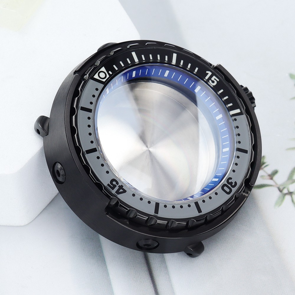47mm Aviator Watch Case PVD Black Tuna Mod Sapphire 10ATM For Seiko NH35 38 NH36