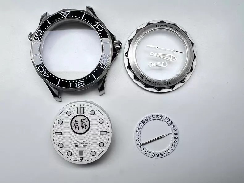 For 300 DIY41mm Watch Steel Case （white dial）kit For 8215 8200 2813 Movement