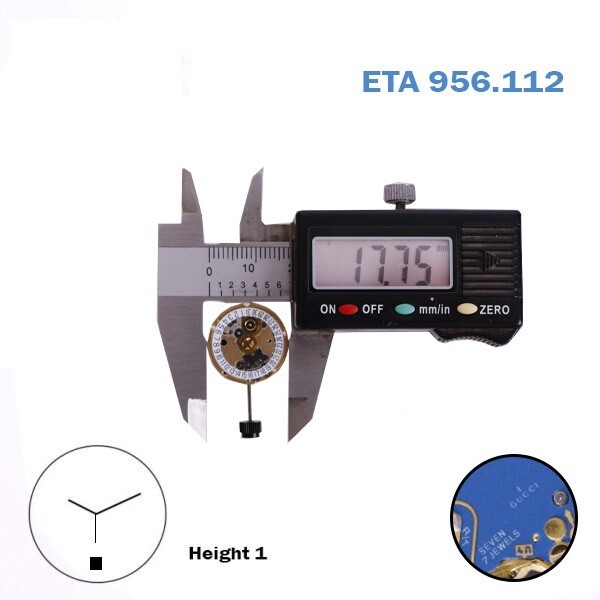 ETA 956.112 Gucci-1 Swiss Made Watch Movement, White Date Disk at 6, Height 1.