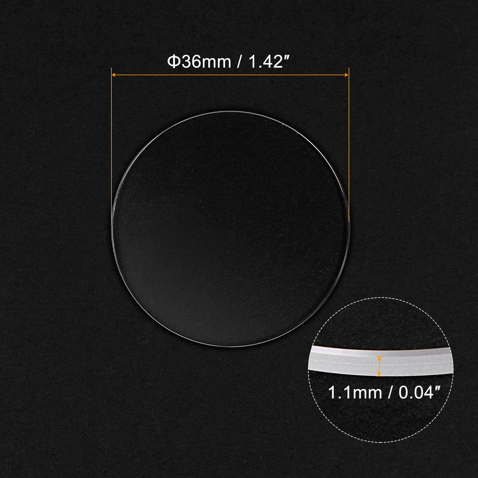 36mm Dia. Watch Glass Sapphire Crystal Lens Round Flat 1.1mm Thickness Clear