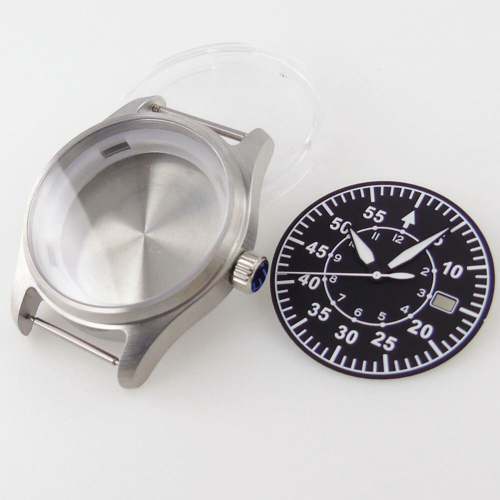 39mm sapphire glass pilot Watch Case black luminous dial fit NH35 NH36 MOVEMENT