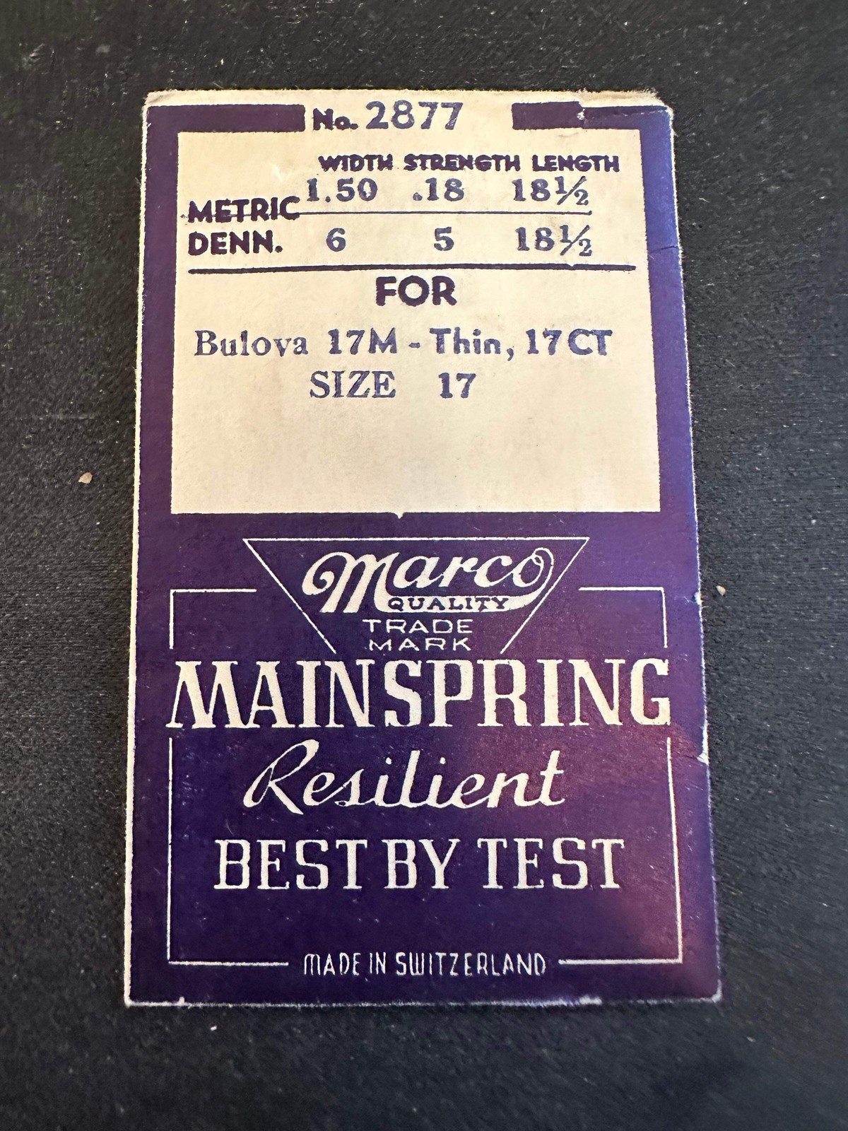 Marco Mainspring #2877 for 17 ligne Bulova 17M, 17CT – Steel
