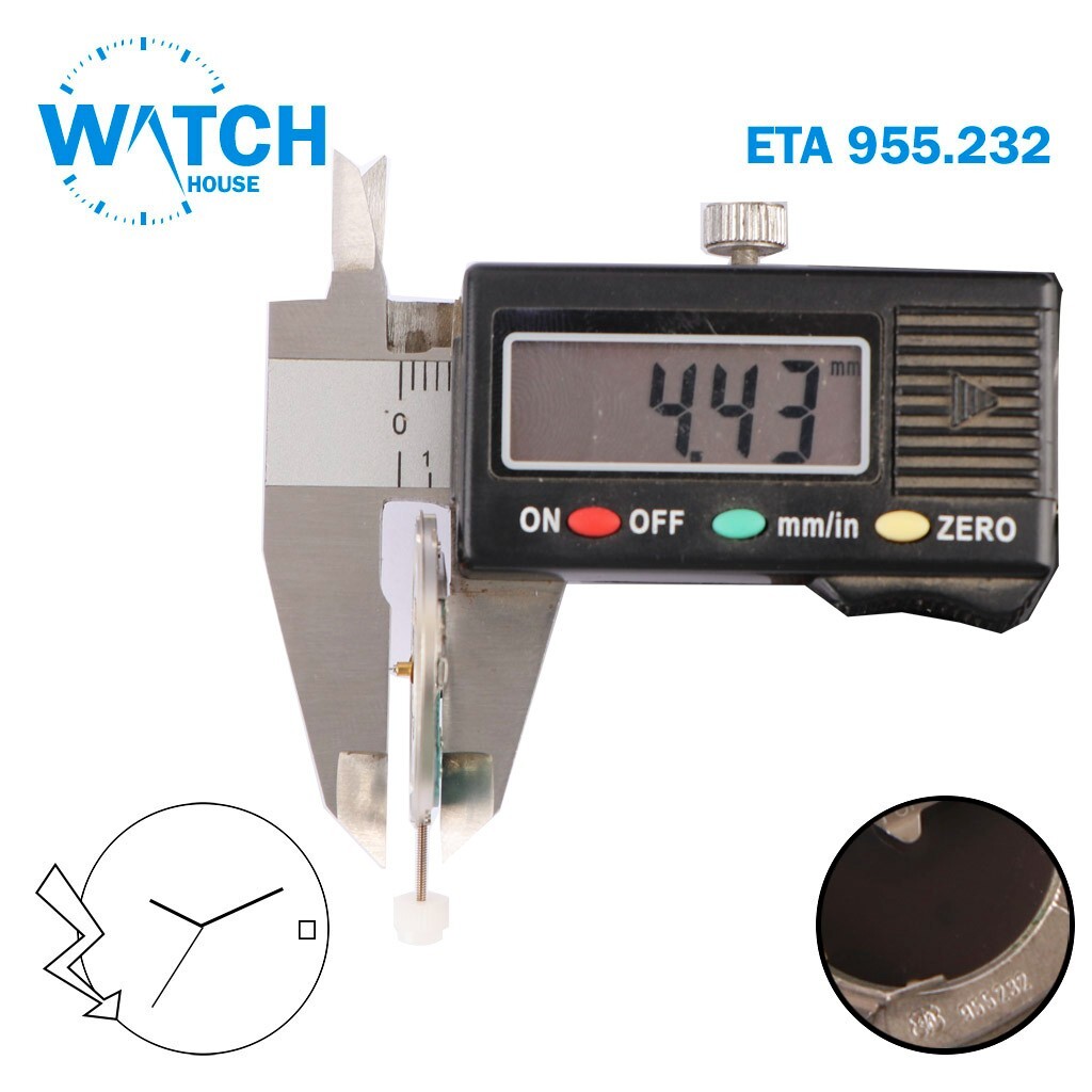 ETA 955.232 Swiss Quartz Movement, Small Date Disk at 3, Height 3 ,Sweep Hands.