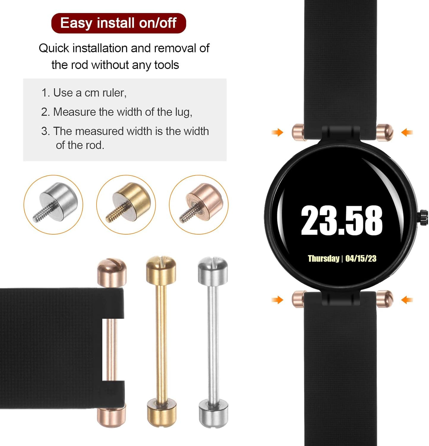 Watch Screw Tube Rod Stainless Steel Watch Strap Pins with Slotted Screwdriver