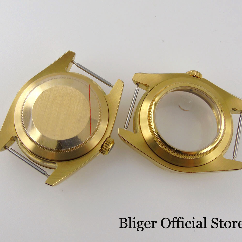 39mm Watch Case fit NH35A ETA MIYOTA Yellow Gold Coated Polish/Fluted Bezel