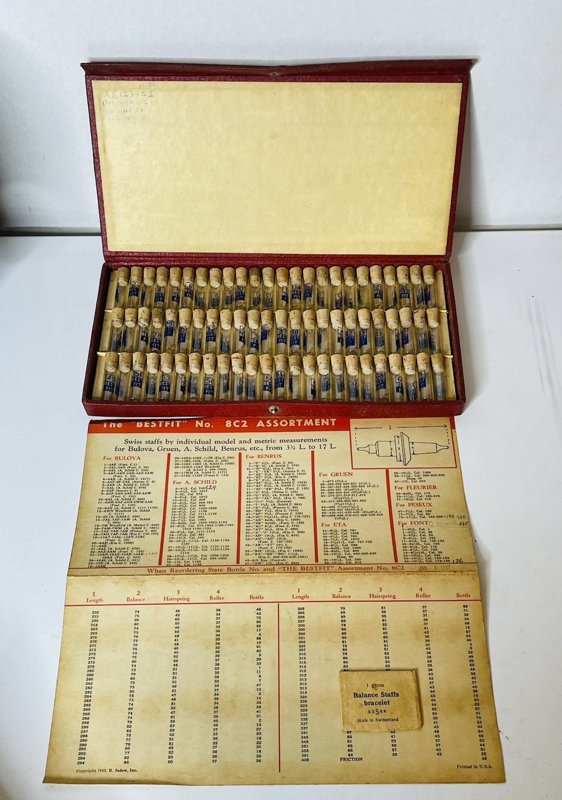Swiss Watch Staff Assortment The Bestfit No. 8C2 Case And Vials Not Complete
