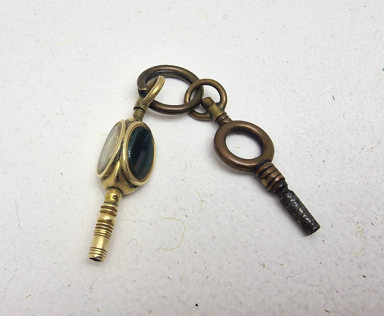 Antique Brass Pocket Watch Winding Keys Multi Stone Swivel Fob Victorian Era
