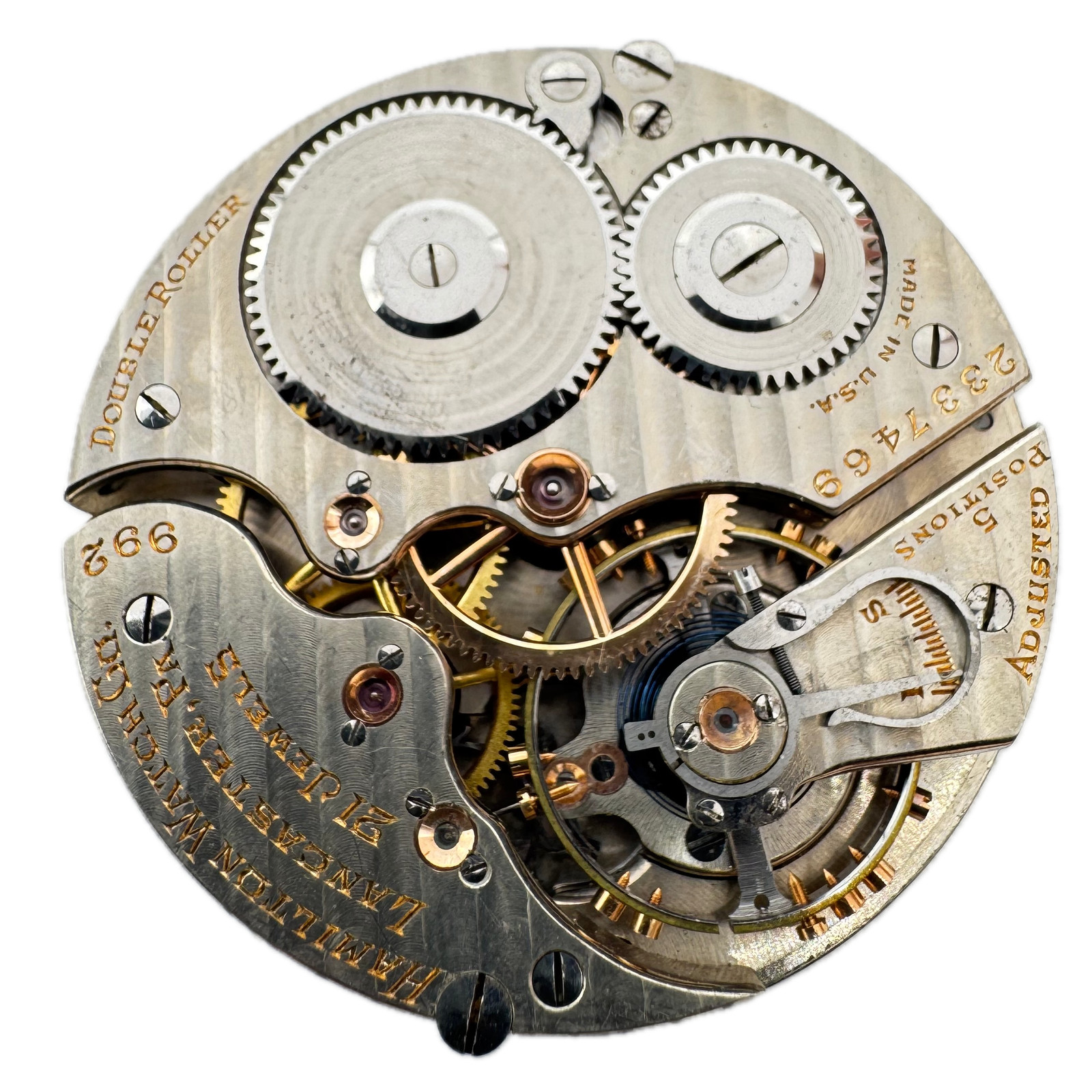 Antique 16s Hamilton Pinstripe Boxcar Dial Railroad Pocket Watch Movement 992