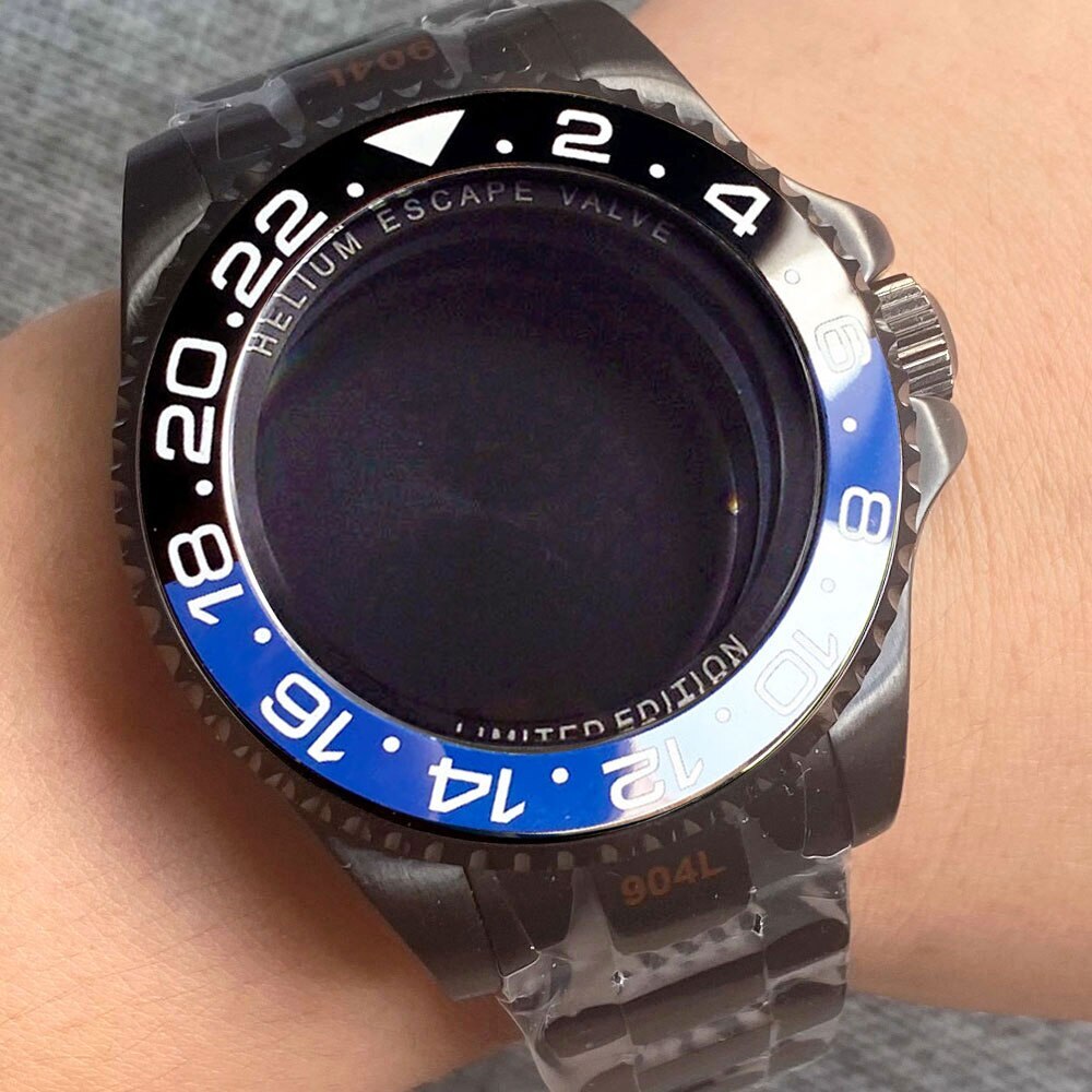 43mm PVD Black Watch Case Fit NH34 NH35 NH36 ETA2824 PT5000 Miyota8215 DG2813
