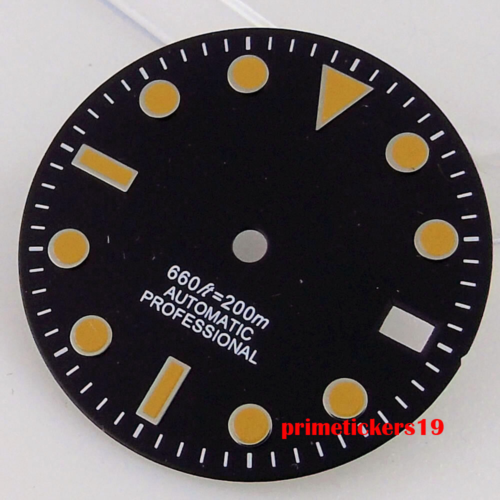 28.5mm Black/White/Green Sterile Watch Dial Face Hands Date Window Fit NH35 Movt
