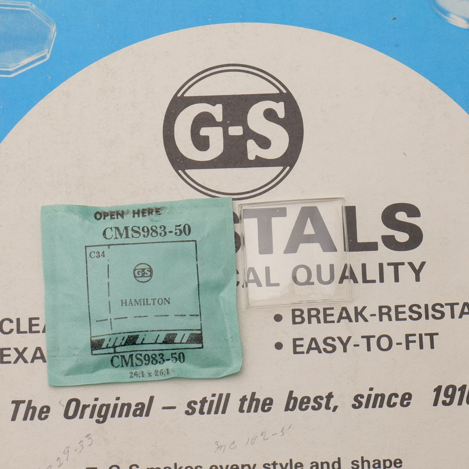 Vintage NOS GS Watch Crystal CMS983-50 Hamilton – 26.1 x 26.1mm NEW (MS)