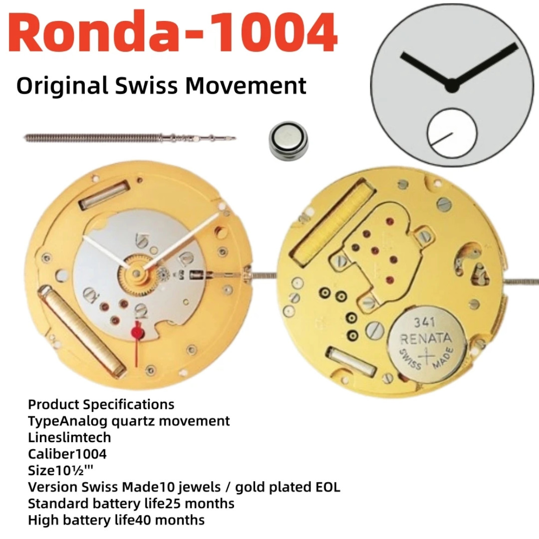 Genuine Swiss Ronda 1004 Quartz Watch Movement 2-Hand Small Second Stem Battery