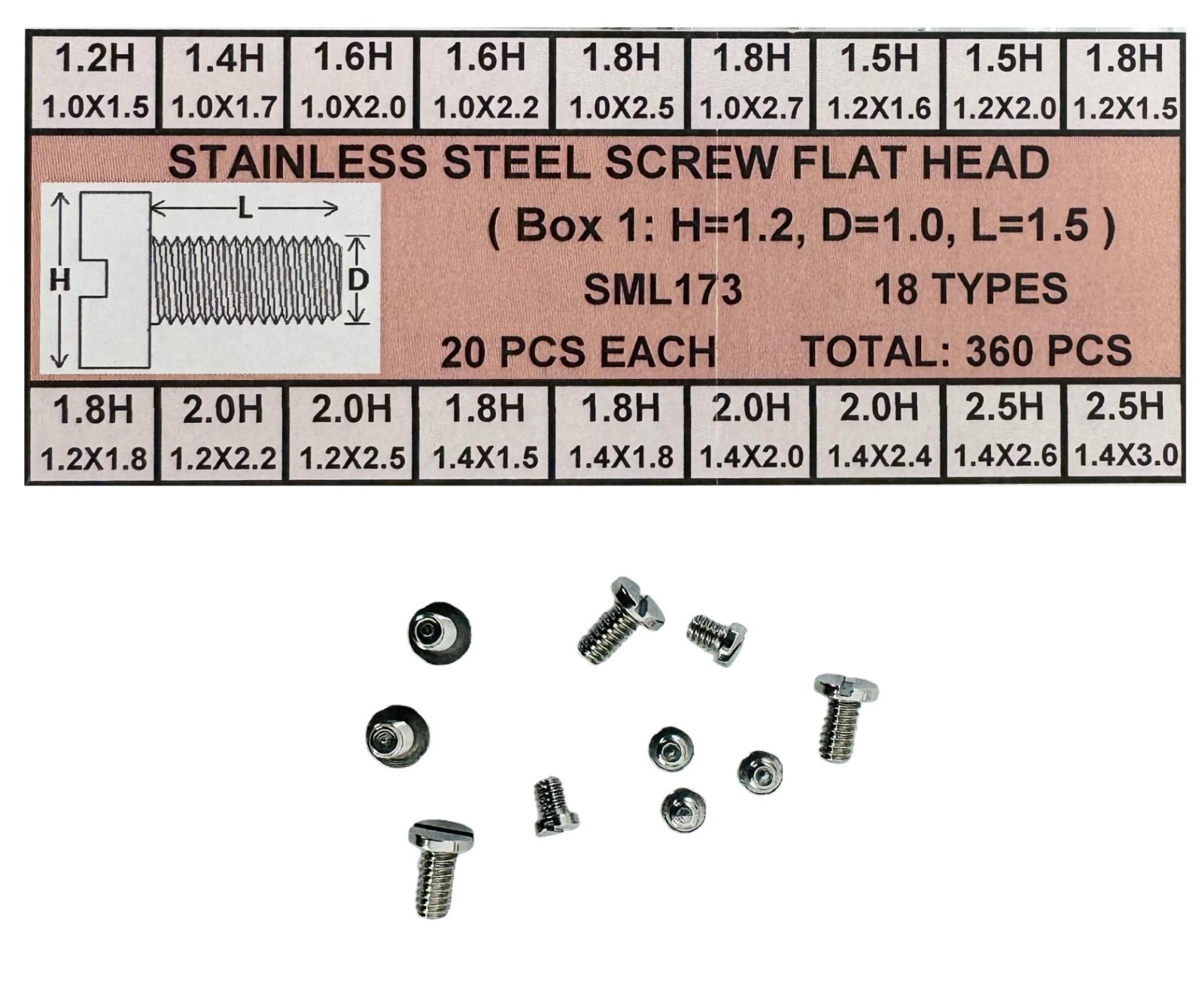 360 PCS Stainless Steel Flat Head Screw Assortment
