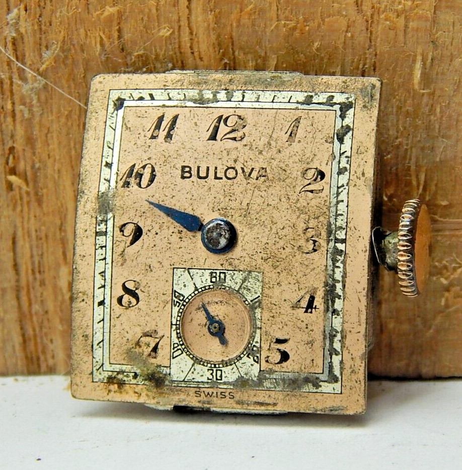 Vintage 1943 Bulova 8AH 17 jewel wrist watch movement with dial, stem and crown
