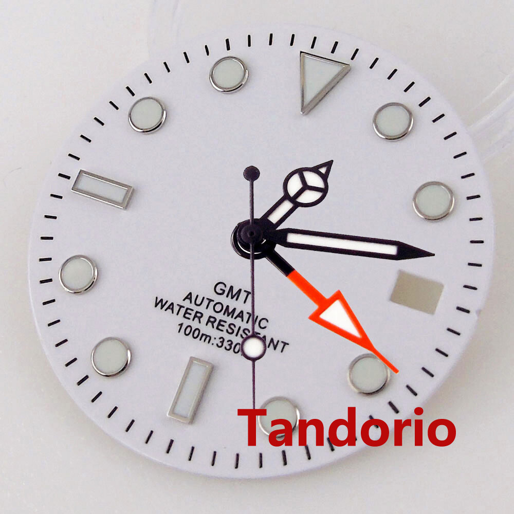Bliger 29mm GMT White Watch Dial Fit NH34A NH34 Automatic Movement Date Luminous