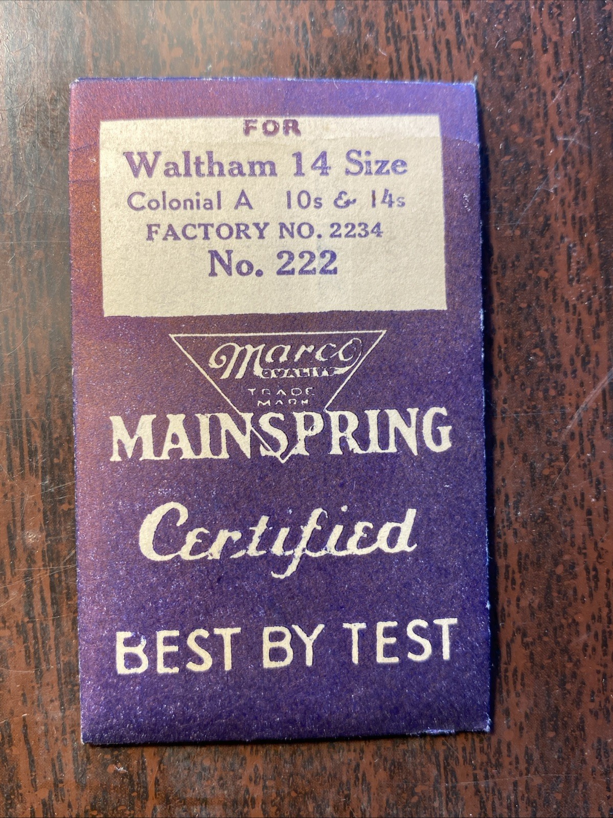 Waltham mainspring Colonial A 10 & 14 Size Part 2234 NOS