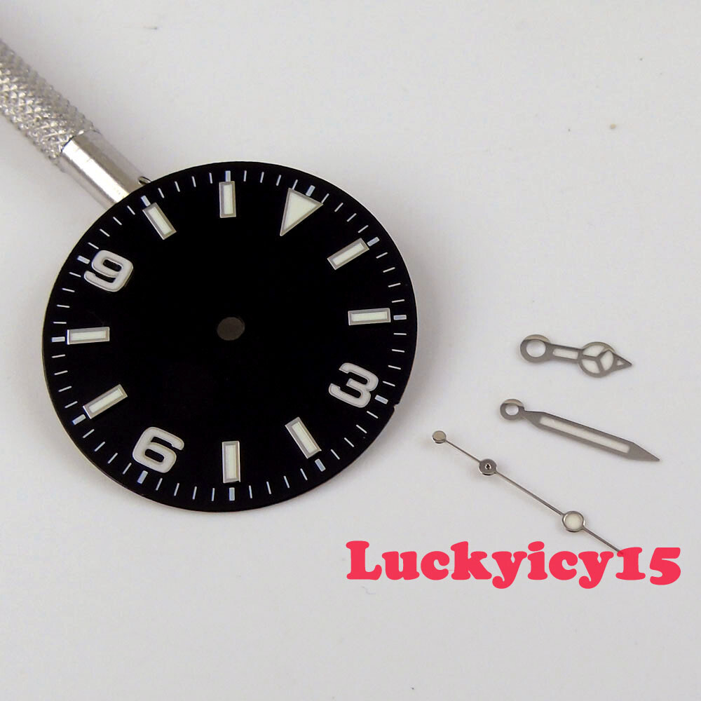 Luminous 29mm black watch dial fit for NH35 NH35A NH36 movement Dial+hands