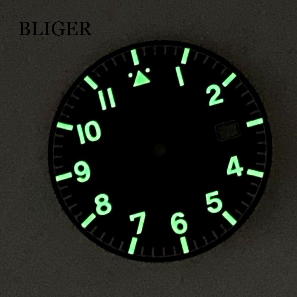 33.6mm Watch Dial Hands Fit For NH35/NH35A Automatic Movement Green Lume Black