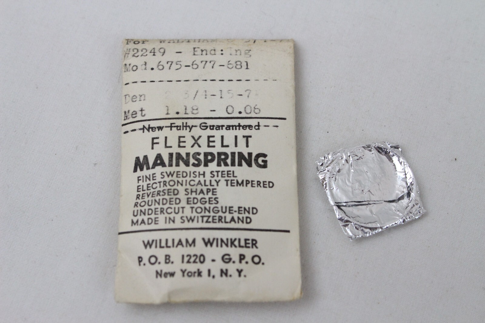 New Watch Flexelit Mainspring Part Waltham #2249 Mod. 675-677-681 1.18 – 0.06