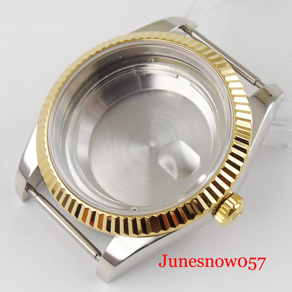 Polished Two Tone Gold Wristwatch Case for ETA2836 MIYOTA 8215 Sapphire Glass