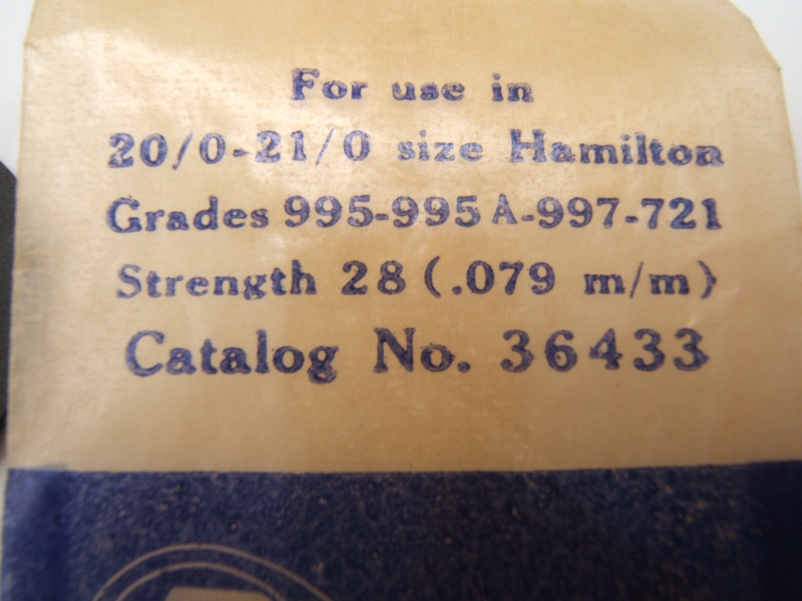 HAMILTON MAINSPRING 20/0-21/0 GRADE 995 997 CAT NO 36433 DYNAVAR STRENGTH 28