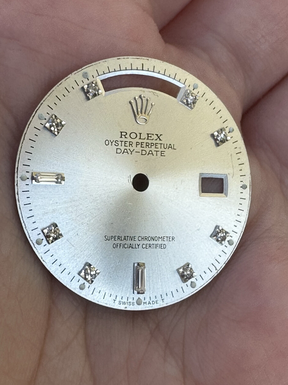 Original Rolex 36 Day-Date 18K White Gold Silver Dial & Baguette Diamonds