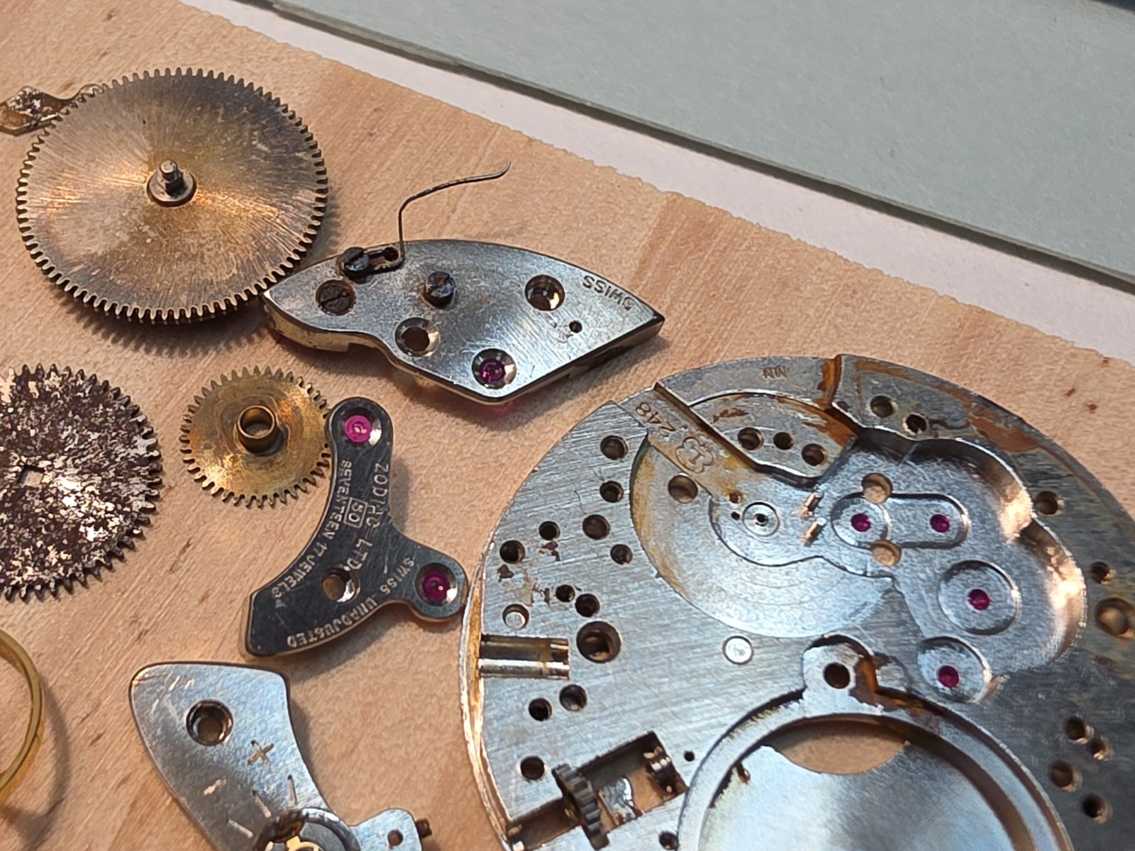 Lot Of Zodiac Cal 50/Landeron 248 Chrono Movement Parts-Balance Wheel, Bridges..